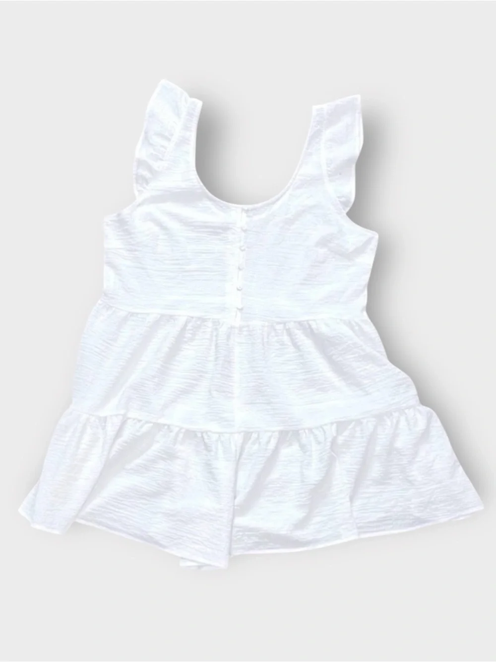 White Gauze Romper Dress Tiered Mini Flutter Sleeve Built In Shorts XL XXL 0X